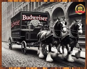 Budweiser - Clydesdales - 30er Jahre - selten - Blechschild 11 x 14 - Bild 1 von 4