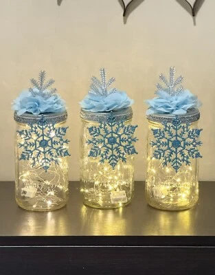 Christmas Decoration | Holiday Centerpieces | Mason Jar Decor | Blue Snowflake - Image 1 of 3