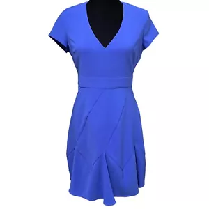 Bar III Blue Cobalt Glaze V Neck Y2K 90s Fit & Flare Dress Size 2 - Picture 1 of 6
