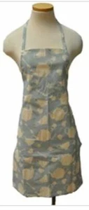 Printed Fabric Kitchen Apron (19" x 30") TEAPOTS, STARS & HEARTS ON GRAY, HC - Picture 1 of 4