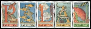 PALAU 388 - Marine Life "Briefe Rechtschreibung PALAU" Zusammenmieterstreifen (pa48074) - Bild 1 von 1