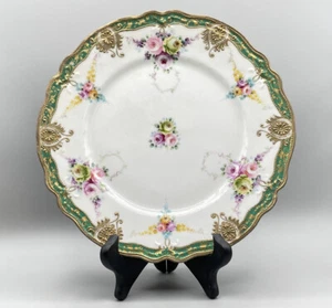 Antiker Nippon Porzellan Teller handbemalt grün floral viktorianisch Gold Emaille - Bild 1 von 7