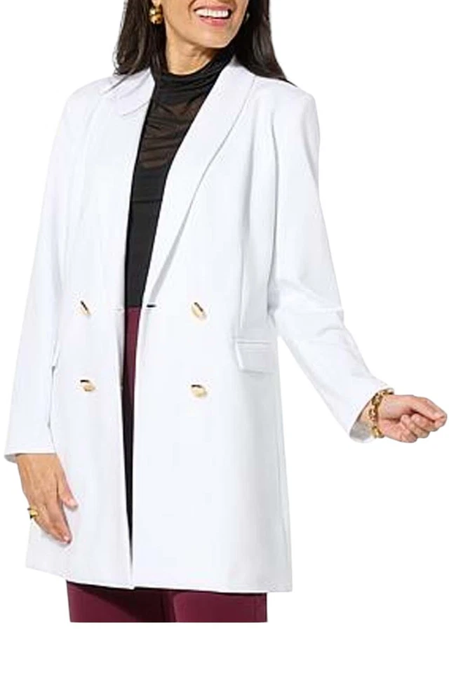 Blazer Colleen Lopez Mujer Doble Pecho Ponte Tejido Blanco Foto 1 de 1