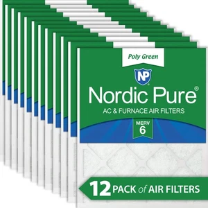 14x14x1 MERV 6 Poly Green AC Furnace Air Filter 12 Pack - Captures Dust/Pollen - Picture 1 of 7