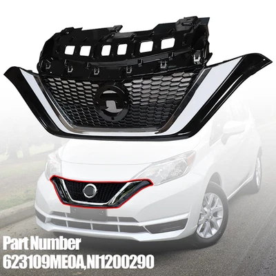 Front Bumper Upper Grille For Nissan Versa Note 2017-19 Black+Chrome 623109ME0A - Image 1 of 4