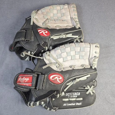 Rawlings Youth Baseball Glove 11.5 Basket Web SC115BGB Leather Black Lot Of 2 - Image 1 of 4