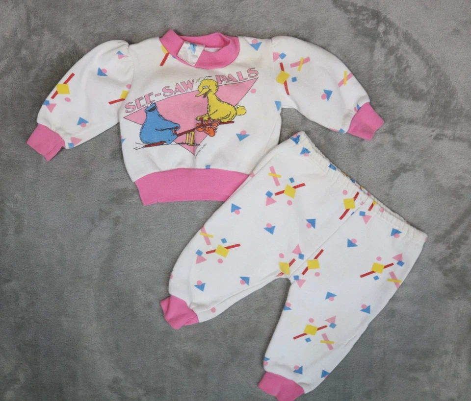 Vintage Baby Sesame Street Cookie Monster Big Bird Sweatshirt Sweats 6 Mo - Image 1 of 4