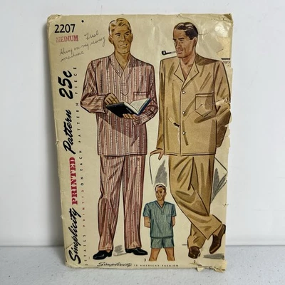 Vtg Simplicity Pattern #2207 Men’s Long & Short Pajamas Size M CUT 1947 - Image 1 of 4
