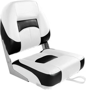 Two Tone Low Back Folding Boat Seat,White/Black - Picture 1 of 5