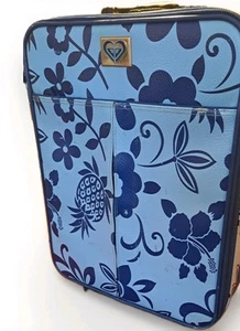 Vintage Faux Leather Roxy Girl Suitcase 90s Y2K 23in Luggage Floral Hawaii Blue - Picture 1 of 6