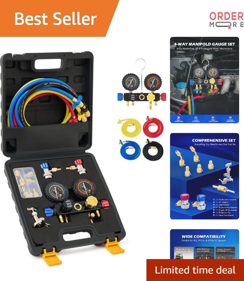 4路交流仪表套装R410a R22 R134a带软管适配器可龙头汽车暖通空调 — 第 1/4 张图片