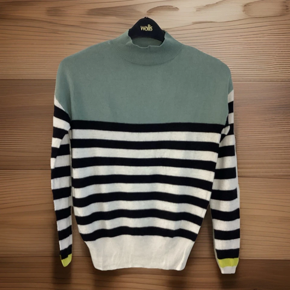 Next Knitwear Women’s Wool & Cashmere Blend Soft High Neck Stripe Jumper Size 6 - Image 1 of 4