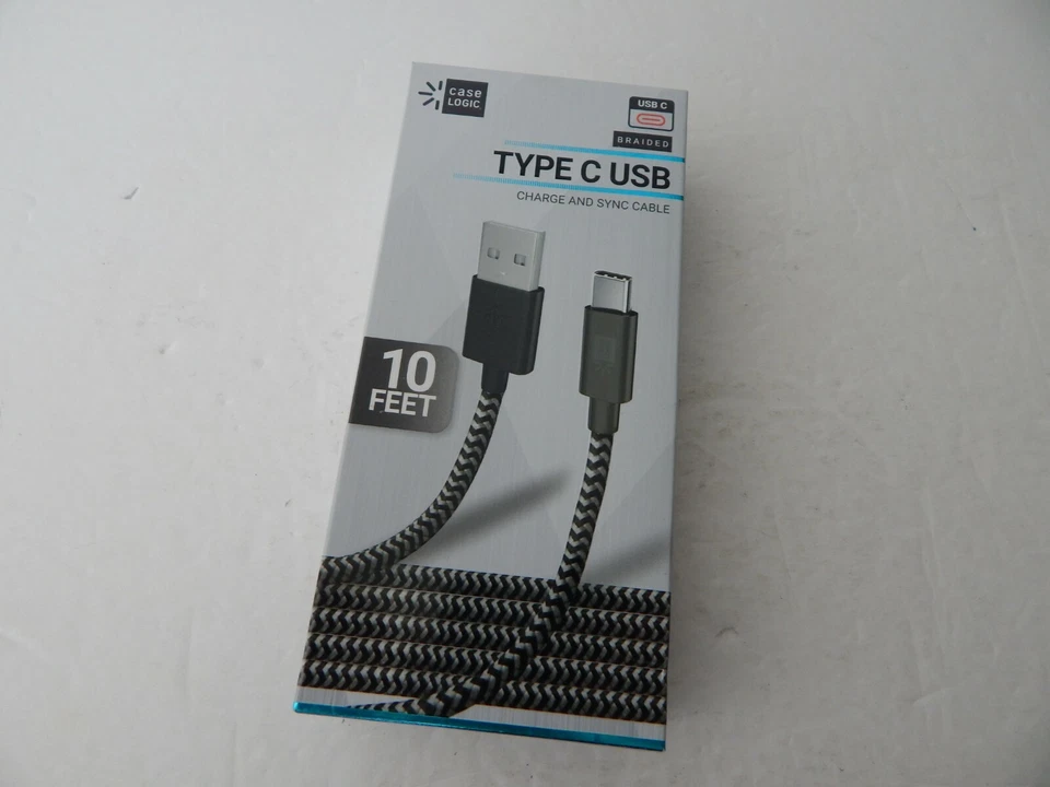 Case Logic Standard Charge & Sync Type C USB Cable 10 Feet Black/Silver New - Image 1 of 4