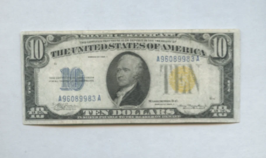 1934 A Ten Dollar $10 Silver Certificate  Yellow Seal  86 plate tough to find - Image 1 of 1