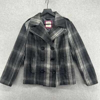 Old Navy Pea Coat Women's Size Large Gray Plaid Double Breasted VTG Y2K Wool - Image 1 of 4