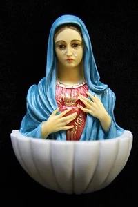 Immaculate Mary Holy Water Font Wall Hanging Italian Statue Catholic Religious  - Picture 1 of 2