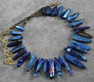 Blue Purple Gold Titanium Rock Crystal Quartz Point Nugget Necklace #2 - Picture 1 of 3