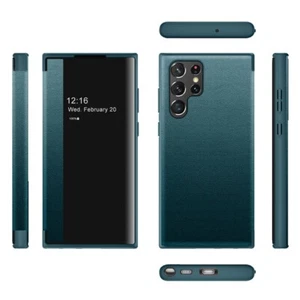 Funda inteligente de cuero abatible con vista de Windows para teléfono Samsung Galaxy S25+, S25 Ultra - Imagen 1 de 17