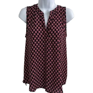 Papermoon Pink Navy Blue Sleeveless Blouse Stretchy Size Small EUC Career Office - Picture 1 of 8
