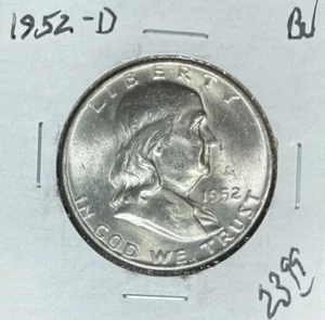 1952-D FRANKLIN SILVER HALF DOLLAR ~ BU  ~NICE COIN~ - Picture 1 of 2