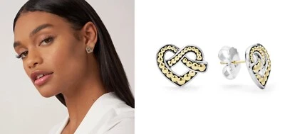 LAGOS Sterling Silver 18K GOLD CAVIAR BELOVED Two Tone Heart Stud Earrings NEW - Image 1 of 4