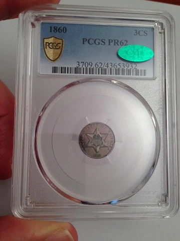 1860 Proof Star Three Cent Silver - PCGS PR 62 CAC - Absolutely Beautiful Proof! Cover