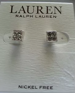 EARRINGS RALPH LAUREN NEW WOMEN'S SILVER 1/4" CRYSTAL CZ CUBIC ZIRCONIA STUDS - Picture 1 of 4