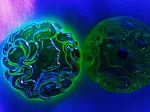 CZECH VASELINE GLASS BUTTONS( 2 PCS) GORGEOUS  (39mm) AB FINISH UV 28 - Picture 1 of 3