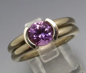 DISEÑO MADURO - ELEGANTE ANILLO TENSOR COLOR - SAFIR SINTÉTICO - ORO BLANCO 585 - Imagen 1 de 5