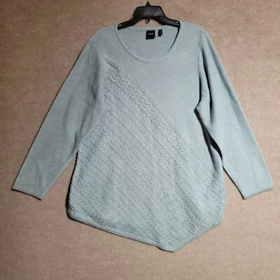 Rafaella Asymmetrical Sweater Size 1X Cable Knit Long Sleeves Light Blue — 第 1/4 张图片