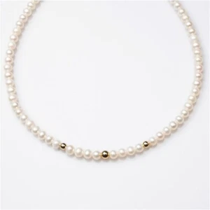 Collana girocollo filo perle naturali tre sfere lucide oro giallo 18 kt elegante - Foto 1 di 1