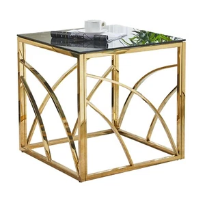 AINPECCA Beistelltisch Glas Couchtisch Sofatisch Edelstahl Modern Kaffeetisch - Bild 1 von 42