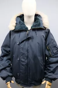 ALPHA INDUSTRIES N2B Vintage 80s Navy Blue Nylon Bomber Jacket Mens Gr. L - Bild 1 von 24