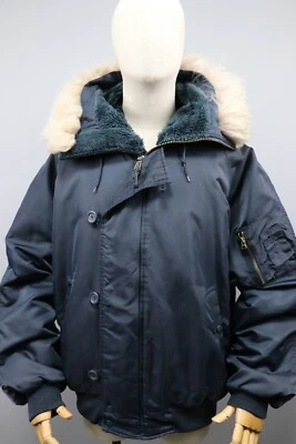 ALPHA INDUSTRIES N2B Vintage 80s Navy blue Nylon Bomber Jacket Mens Sz L - Image 1 of 4