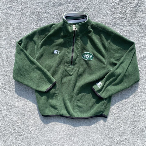 NFL Pro Line Starter 1/4 Zip New York Jets Green Fleece Sweater Mens Medium Cover