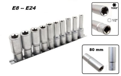 SET DI CHIAVI A BUSSOLA LUNGHE 80 mm PROFILO INTERNO TORX FEMMINA DA 1/2 E8-E24- - Immagine 1 di 4