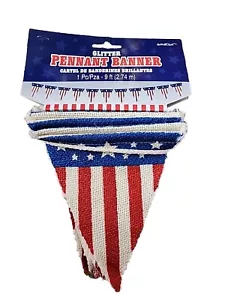 Independence Day Patriotic Glitter Pennant Banner Decor Garland Holiday Flags - Picture 1 of 5