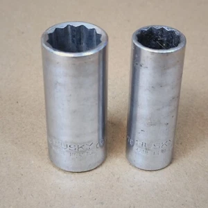 HUSKY 3/8 drive Deep 12pt Socket Lot CBD22, CBD18, size 11/16" & 9/16" Made USA - Picture 1 of 10