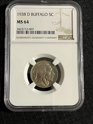 1938-D  5C BUFFALO NICKEL  BEAUTIFULLY TONED NGC MS64 3423712-007 - Image 1 of 4