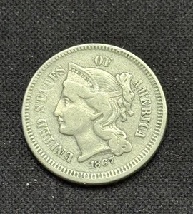 1867 Three Cent Coin Nickel United States Mint - Picture 1 of 2