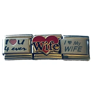 Love My Wife Italian Charm 9mm Stainless Steel Lot 3 Links I Love You Forever - Picture 1 of 8