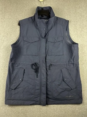 Eddie Bauer Vest Womens XL Navy Utility Travel Multi Pocket Zip Snap Drawstring - Image 1 of 4