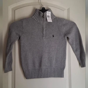 Polo Ralph Lauren sweater Boy's size 5 Gray 1/4 zip Knit Mock Neck Pony Logo - Picture 1 of 7