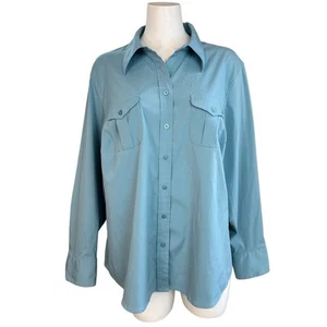 Lane Bryant Bluse mit Knopfleiste und Kragen Blau Langarm Größe 22/24 - Bild 1 von 6