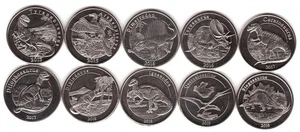 Mayotte - set 10 coins x Un franc 2015 - 2019 UNC Dinosaurs Lemberg-Zp - Picture 1 of 2