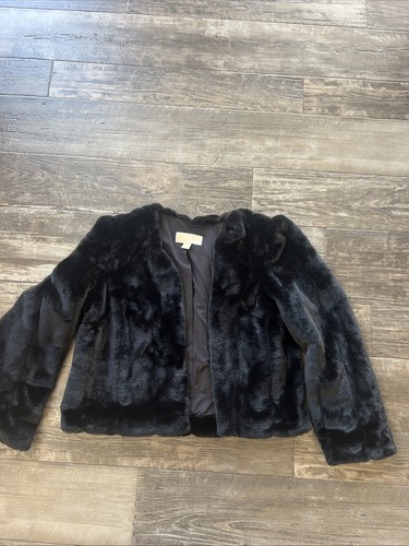 Giacca nera pelliccia sintetica Michael Kors donna taglia grande $250 un gancio mob moglie