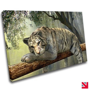 TIGER BAUM TIER GROSSE KATZE LEINWANDBILD Wandbild Bild Druck - Bild 1 von 3