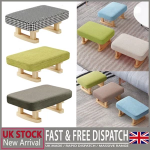 Footstool Ottoman Sofa Footrest Wooden Rectangle Small Padded Stool Living Room - Picture 1 of 28