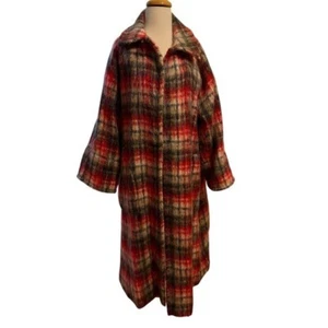 Bonnie Cashin Vintage 1970s Red Plaid Mohair Coat - Picture 1 of 9