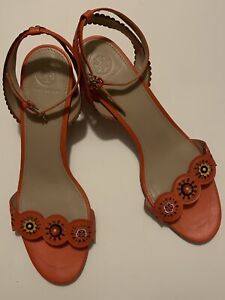 Tory Burch Marguerite Perforated Low Heel Sandal - Size 11M - Orange